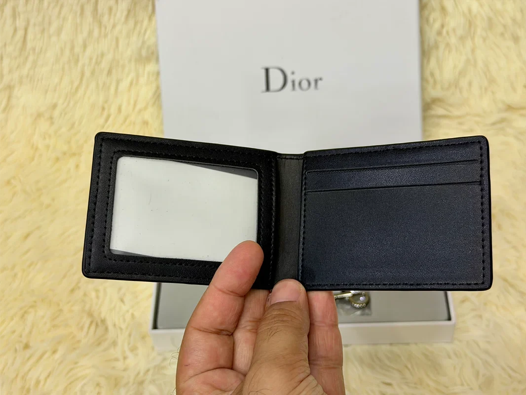 Dior Charcoal Monogram Wallet Gift Set with Card Holder & Keychain