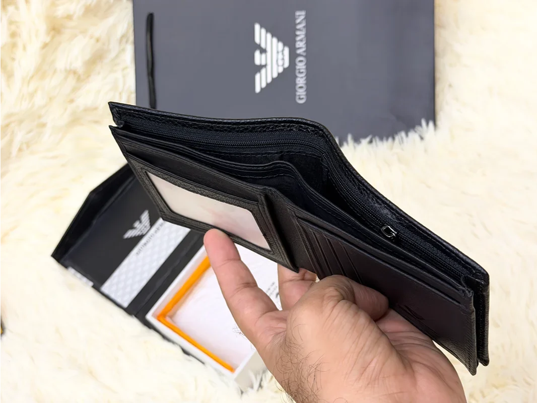 Giorgio Armani Black Embossed Logo Bifold Wallet