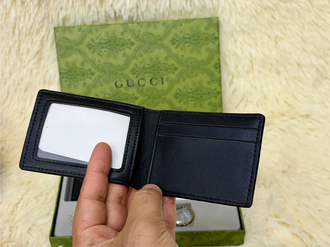 Gucci Black GG Embossed Wallet Gift Set with Card Holder & Keychain