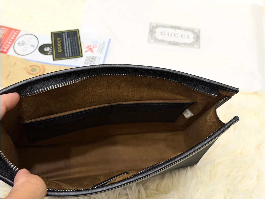 Gucci Black GG Monogram Snake Print Zip Pouch