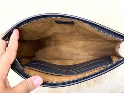 Balmain Black Paris Logo Leather Zip Pouch
