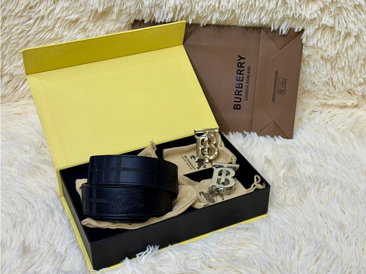 Burberry Black Belt Gift Set with Interchangeable B Buckles