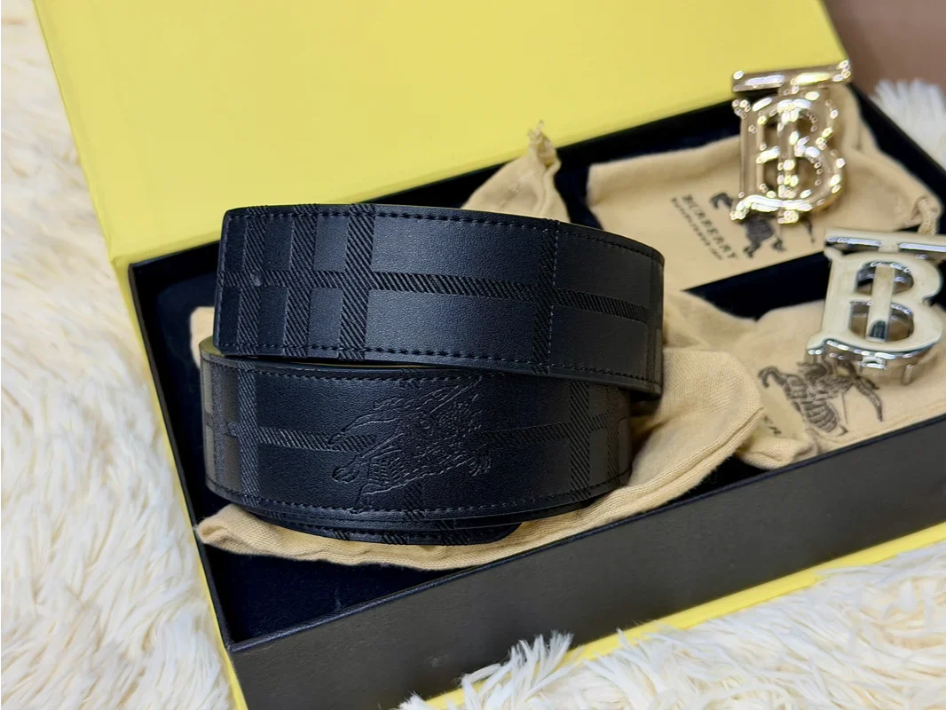 Burberry Black Belt Gift Set with Interchangeable B Buckles