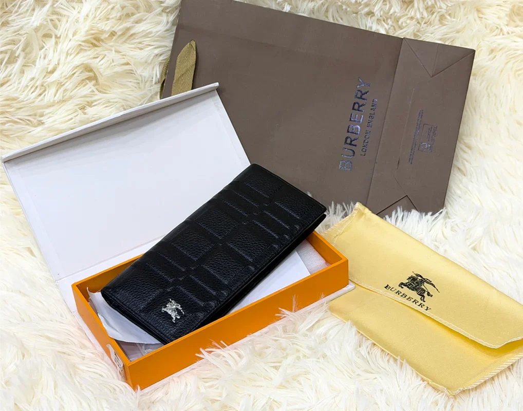 Burberry Black Embossed Pattern Long Wallet with Knight Logo