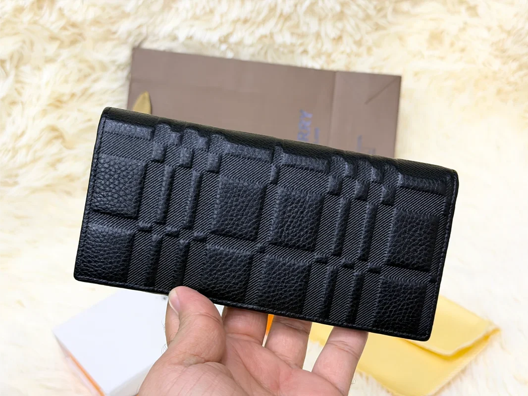 Burberry Black Embossed Pattern Long Wallet with Knight Logo