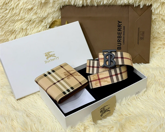 Burberry Check Belt & Wallet Gift Set with Signature B Buckle