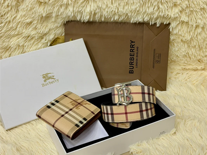 Burberry Check Belt & Wallet Gift Set with Signature B Buckle