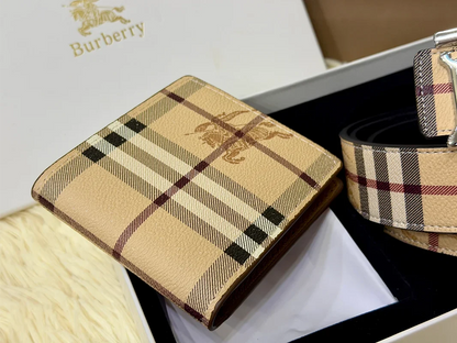 Burberry Check Belt & Wallet Gift Set with Signature B Buckle