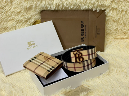 Burberry Check Belt & Wallet Gift Set with Signature B Buckle