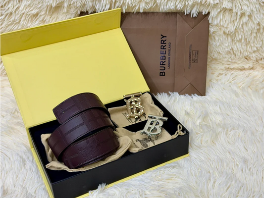 Burberry Dark Brown Belt Gift Set with Interchangeable B Buckles