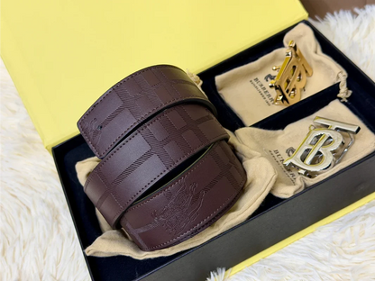 Burberry Dark Brown Belt Gift Set with Interchangeable B Buckles