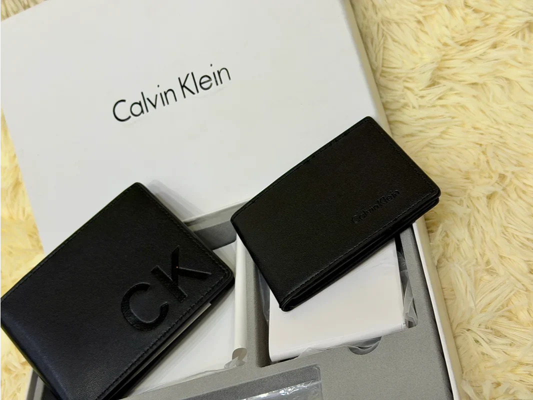 Calvin Klein Black Embossed CK Logo Wallet Gift Set with Card Holder & Keychain