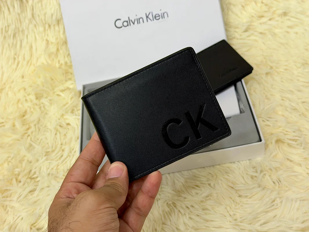 Calvin Klein Black Embossed CK Logo Wallet Gift Set with Card Holder & Keychain