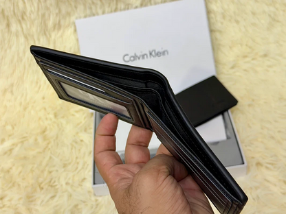 Calvin Klein Black Embossed CK Logo Wallet Gift Set with Card Holder & Keychain