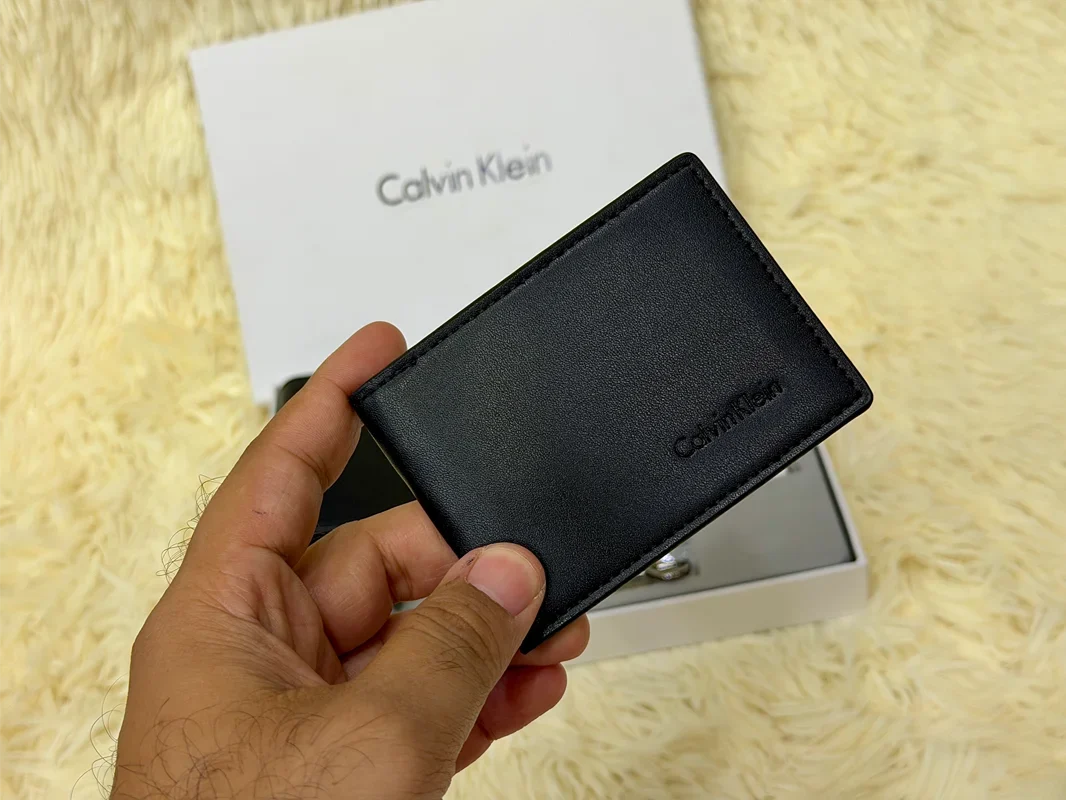 Calvin Klein Black Embossed CK Logo Wallet Gift Set with Card Holder & Keychain