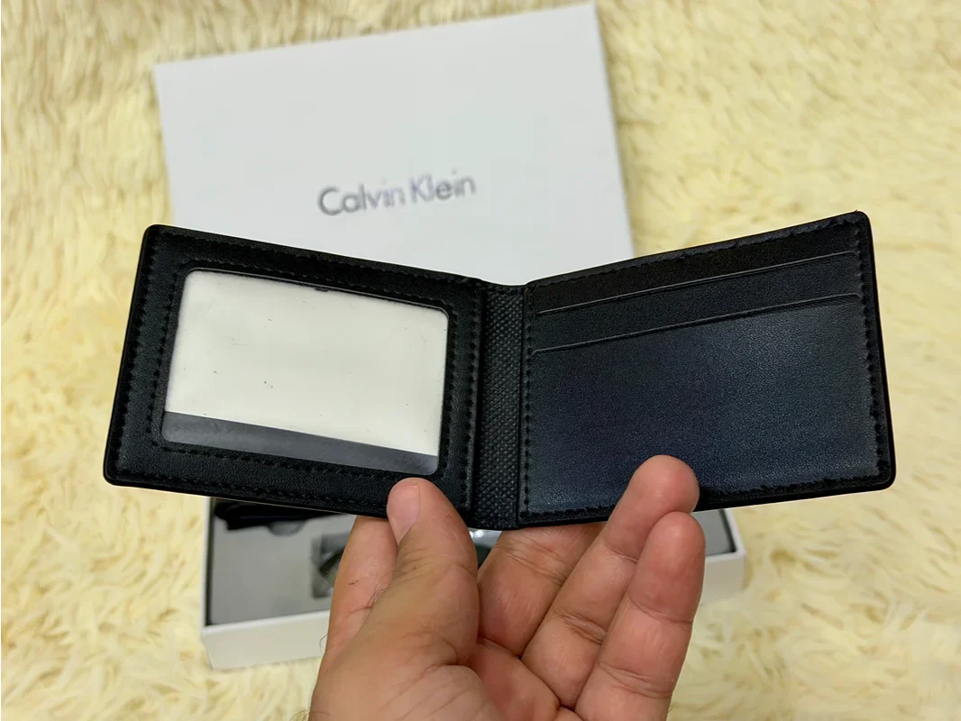 Calvin Klein Black Embossed CK Logo Wallet Gift Set with Card Holder & Keychain