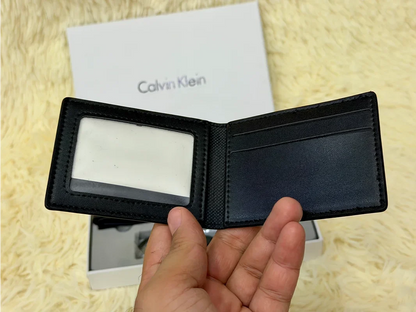 Calvin Klein Black Embossed CK Logo Wallet Gift Set with Card Holder & Keychain