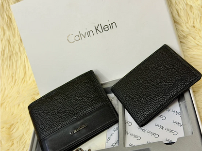 Calvin Klein Black Embossed Logo Wallet Gift Set with Card Holder & Keychain