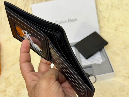 Calvin Klein Black Embossed Logo Wallet Gift Set with Card Holder & Keychain