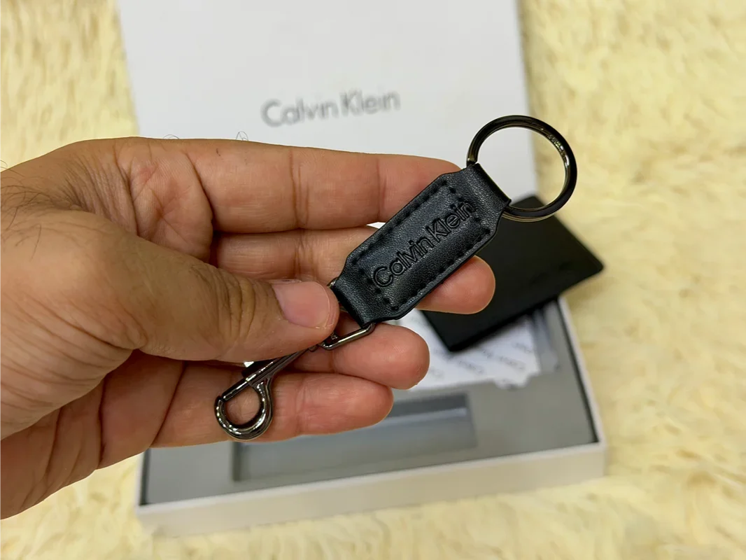 Calvin Klein Black Embossed Logo Wallet Gift Set with Card Holder & Keychain
