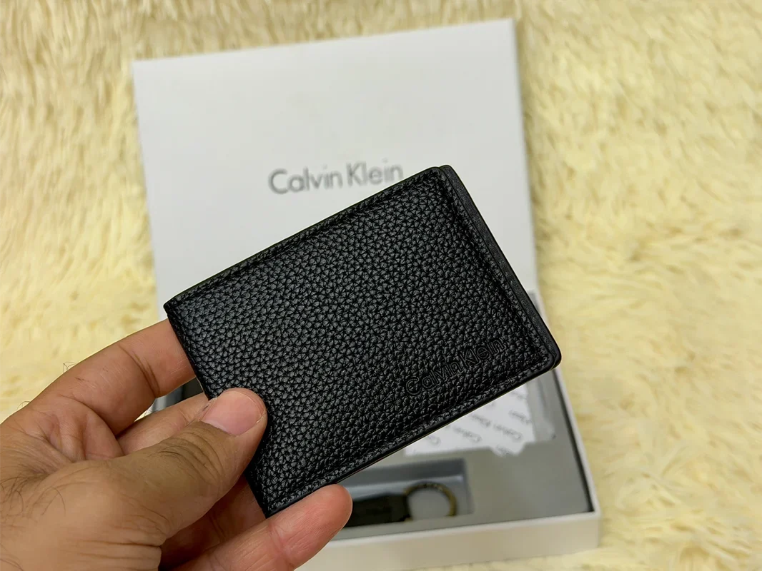 Calvin Klein Black Embossed Logo Wallet Gift Set with Card Holder & Keychain