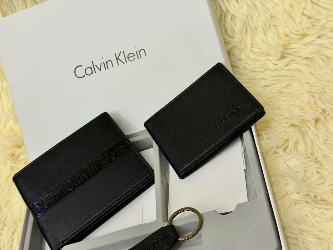 Calvin Klein Black Embossed Logo Wallet Gift Set with Card Holder & Keychain