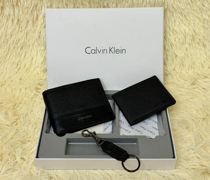 Calvin Klein Black Embossed Logo Wallet Gift Set with Card Holder & Keychain
