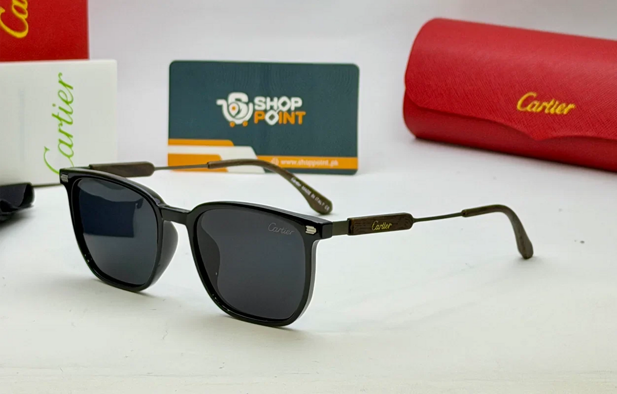 Cartier 4593 Glossy Black Square Frame Sunglasses