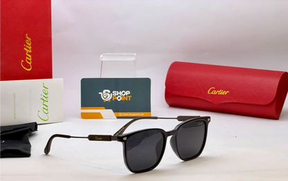 Cartier 4593 Glossy Black Square Frame Sunglasses