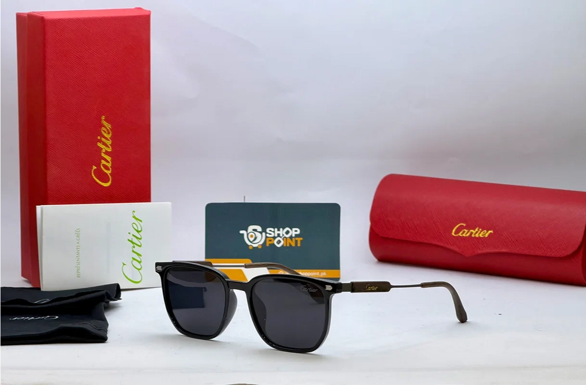 Cartier 4593 Glossy Black Square Frame Sunglasses