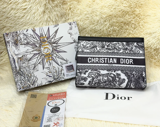 Christian Dior Black & White Toile Print Zip Pouch
