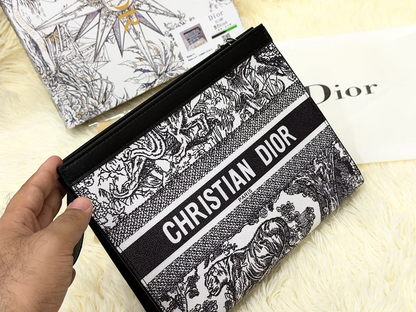 Christian Dior Black & White Toile Print Zip Pouch