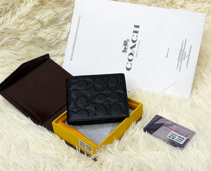 Coach Black Signature Monogram Bifold Wallet