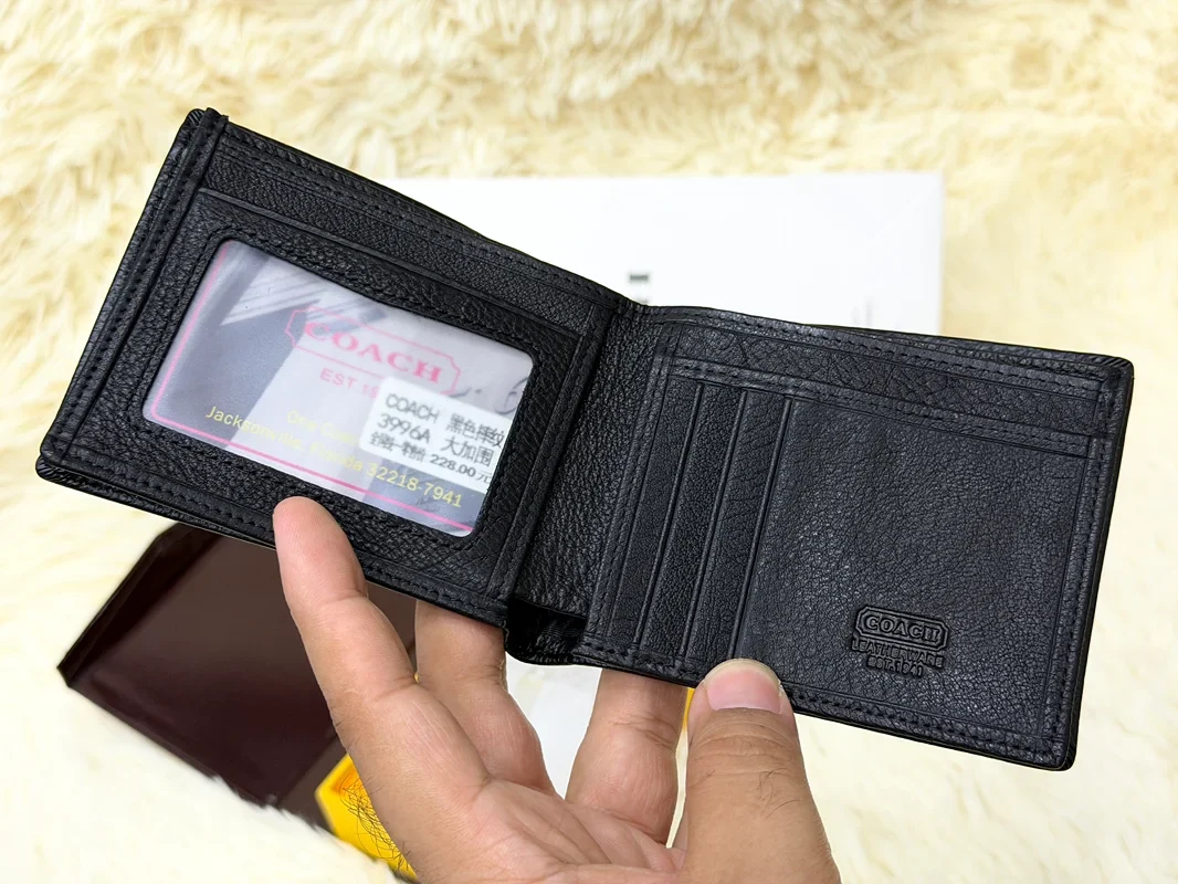 Coach Black Signature Monogram Bifold Wallet