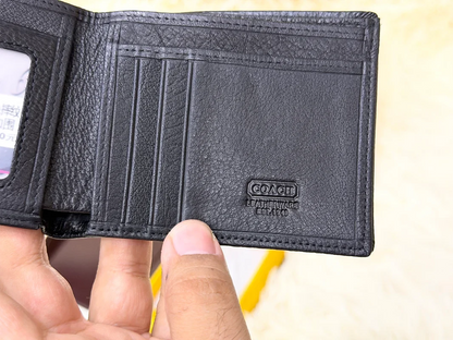 Coach Black Signature Monogram Bifold Wallet