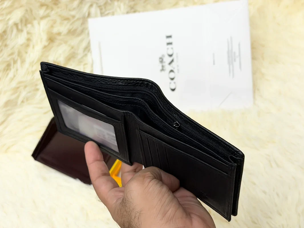 Coach Black Signature Monogram Bifold Wallet