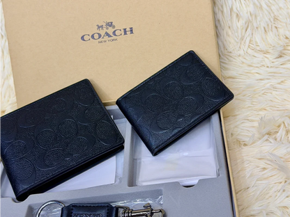 Coach Black Tonal Signature Wallet Gift Set with Card Holder & Keychain