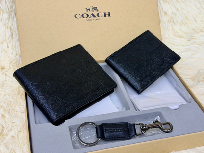 Coach Black Tonal Signature Wallet Gift Set with Card Holder & Keychain