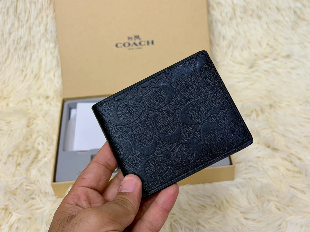Coach Black Tonal Signature Wallet Gift Set with Card Holder & Keychain
