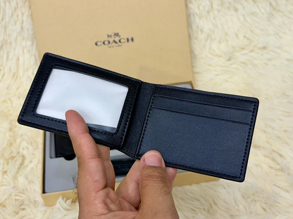 Coach Black Tonal Signature Wallet Gift Set with Card Holder & Keychain