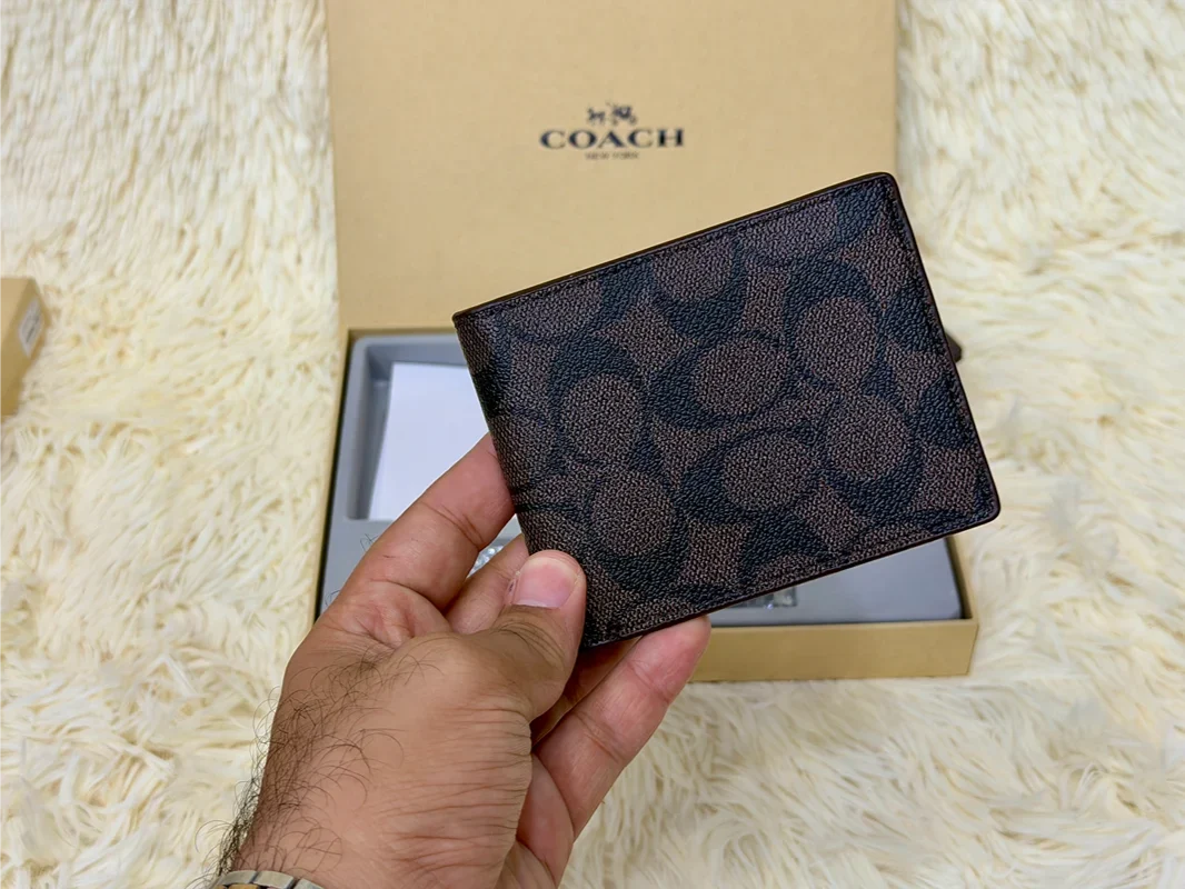 Coach Brown Signature Canvas Wallet Gift Set with Card Holder & Keychain