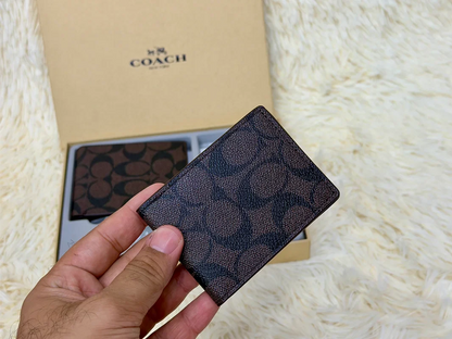 Coach Brown Signature Canvas Wallet Gift Set with Card Holder & Keychain