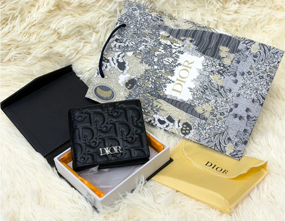 Dior Black Oblique Monogram Bifold Wallet with Silver Logo