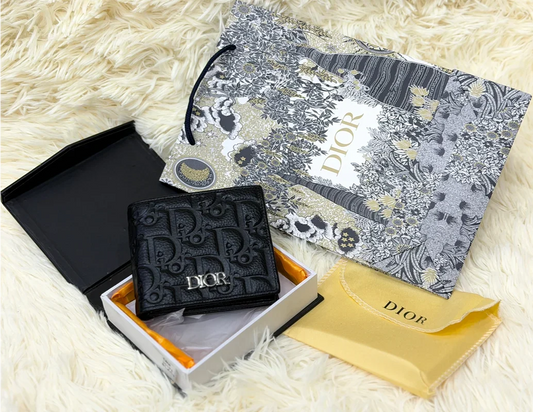 Dior Black Oblique Monogram Bifold Wallet with Silver Logo