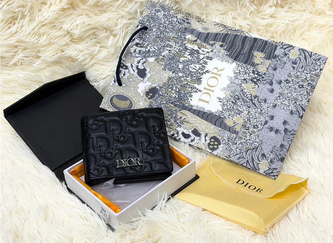 Dior Black Oblique Monogram Bifold Wallet with Silver Logo