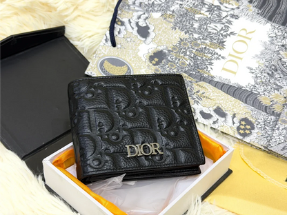 Dior Black Oblique Monogram Bifold Wallet with Silver Logo