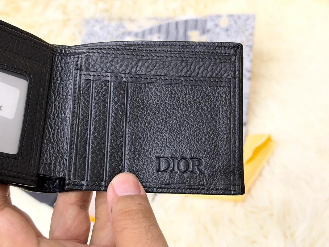 Dior Black Oblique Monogram Bifold Wallet with Silver Logo