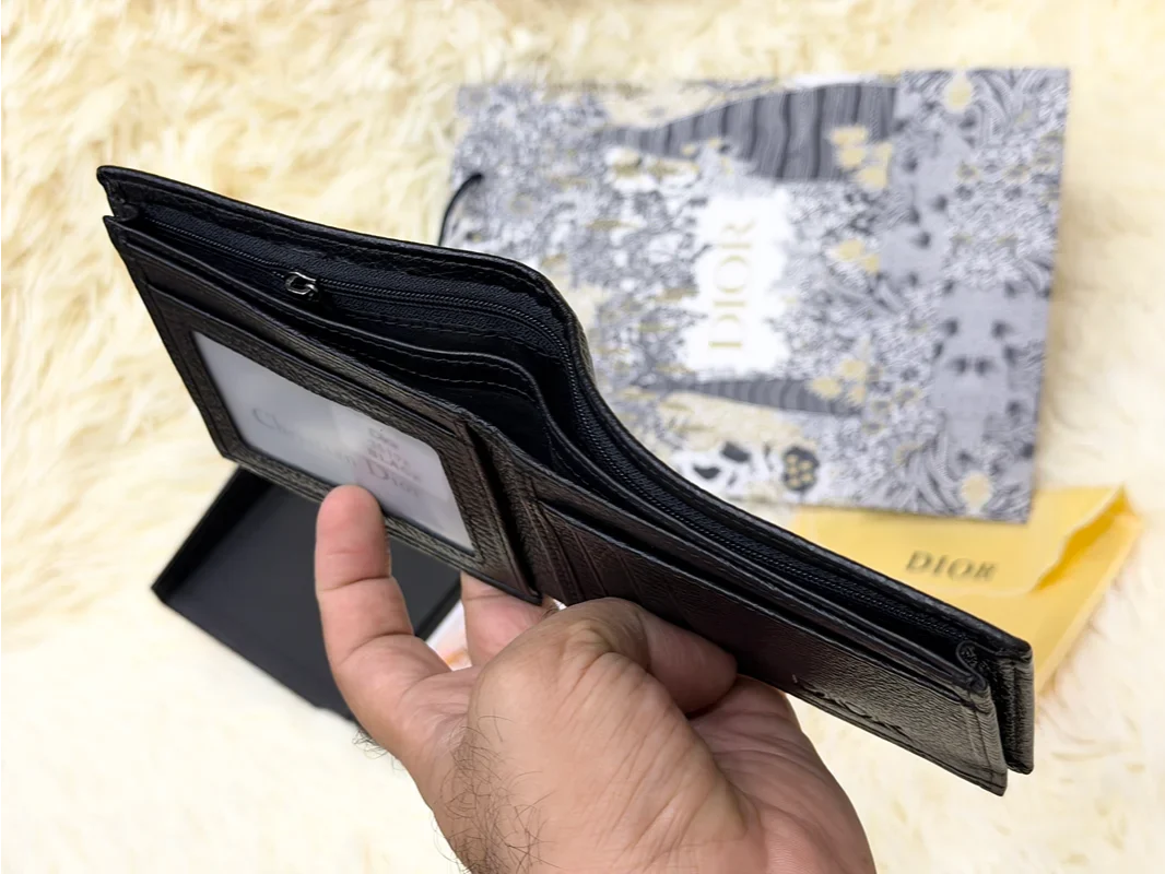 Dior Black Oblique Monogram Bifold Wallet with Silver Logo