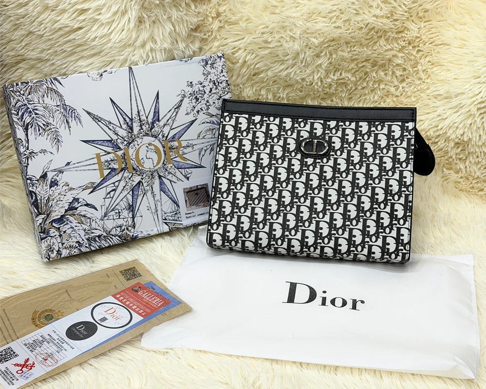 Dior Black & White Monogram Pattern Zip Pouch