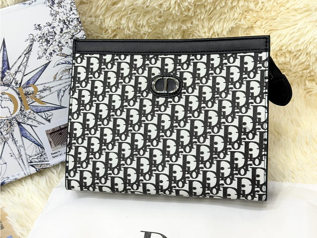 Dior Black & White Monogram Pattern Zip Pouch
